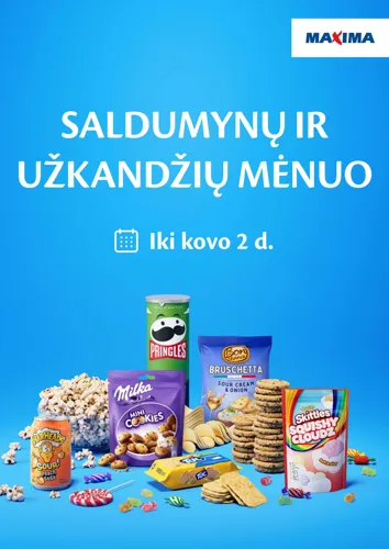 MAXIMA akcijų leidinys "SALDUMYNŲ IR UŽKANDŽIŲ MĖNUO" nuo vasario 3 d.