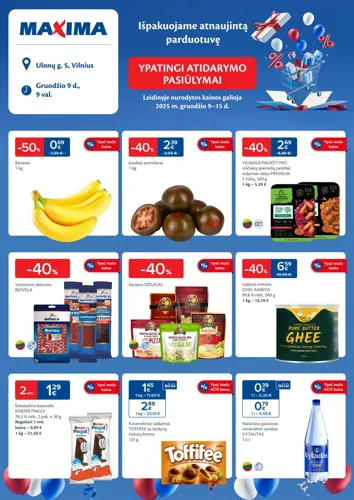 MAXIMA akcijų leidinys "Ypatingi atidarymo pasiūlymai atsinaujinusioje parduotuvėje Ulonų g. 5, Vilniuje" nuo gruodžio 9 d.