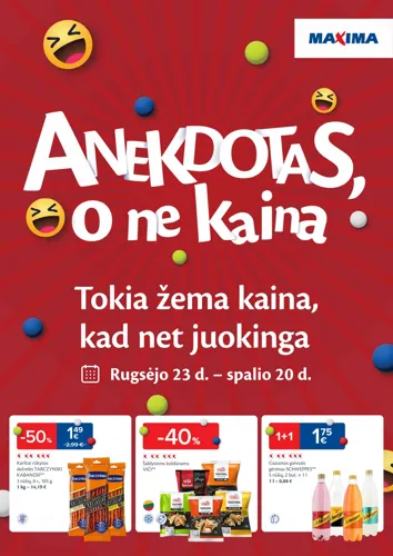 MAXIMA akcijų leidinys "Anekdotas, o ne kaina" nuo rugsėjo 23 d.