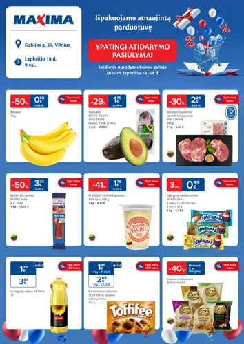 MAXIMA akcijų leidinys "Ypatingi atidarymo pasiūlymai atsinaujinusioje parduotuvėje Gabijos g. 30, Vilniuje" nuo lapkričio 18 d.