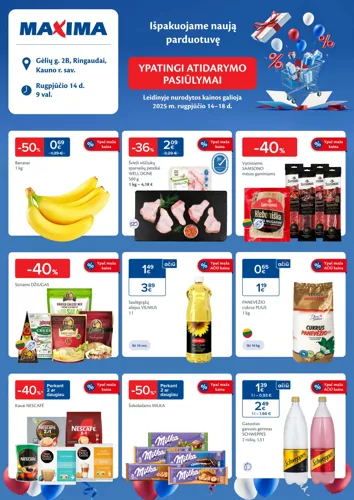 MAXIMA akcijų leidinys "Ypatingi atidarymo pasiūlymai naujoje parduotuvėje Gėlių g. 2B, Ringauduose, Kauno rajone" nuo rugpjūčio 14 d.