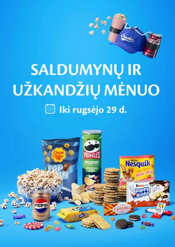 MAXIMA akcijų leidinys "SALDUMYNŲ IR UŽKANDŽIŲ MĖNUO" nuo rugpjūčio 26 d.